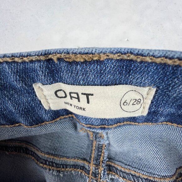 Oat New York Jeans Women's 29x27* Mid Rise Straight Crop Blue Faded Denim Tag 28 - Picture 5 of 16